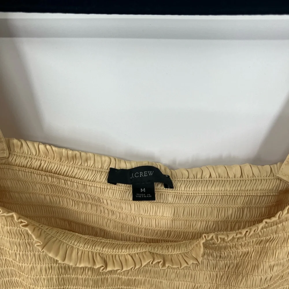 J. Crew Squareneck Smocked Featherweight Satin Cropped Top